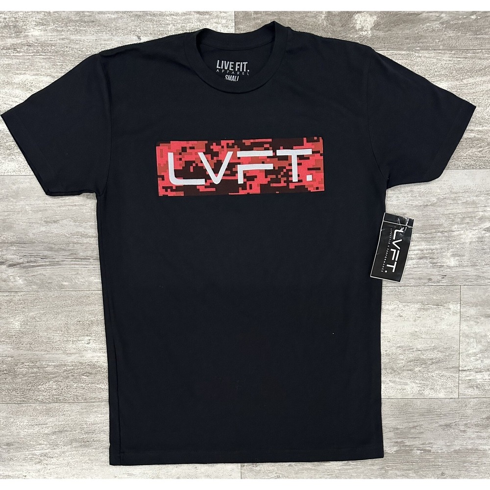 Live Fit LVFT Mens Black T-Shirt Sz Small Fitness Lifestyle Apparel Sticker Tag
